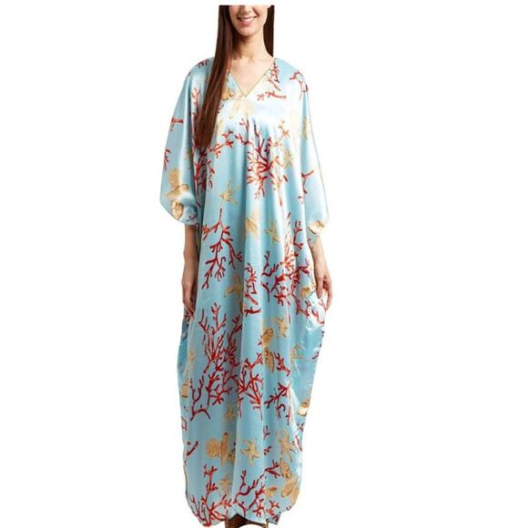 Winlar OS Womens Analucia Long Caftan Satin Lounger Coverup Resortwear - Picture 1 of 9